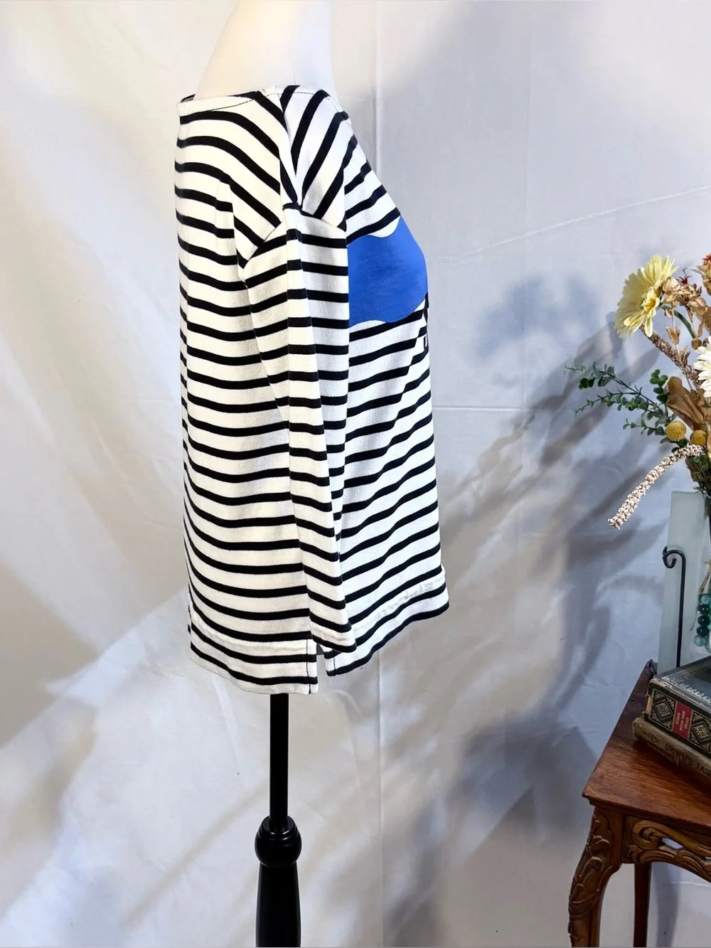 💥Kate Spade Beware of Sharks Breton Stripe Sparkle Graphic Cotton Top Sz S🧡